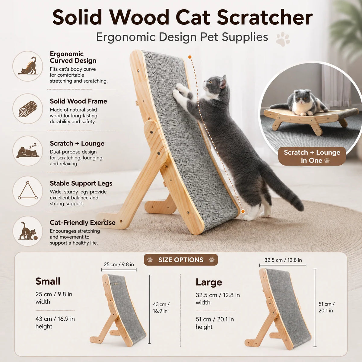 Cat Scratcher Curved Slope Solid Wood
