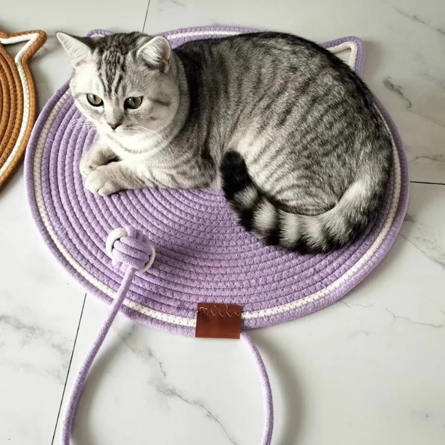 Cat Scratching Mat Natural Sisal Reversible With Dangling Toy