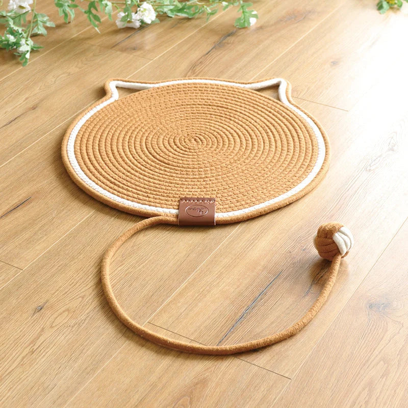 Cat Scratching Mat Natural Sisal Reversible With Dangling Toy