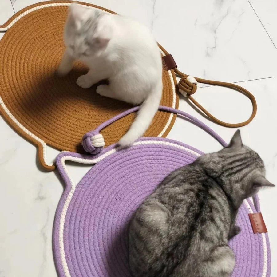 Cat Scratching Mat Natural Sisal Reversible With Dangling Toy