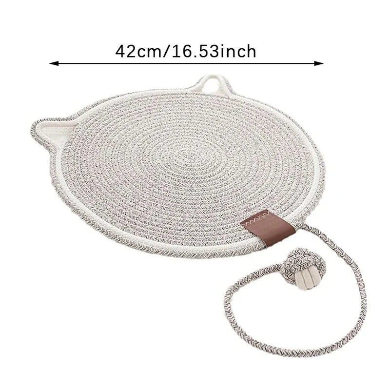 Cat Scratching Mat Natural Sisal Reversible With Dangling Toy