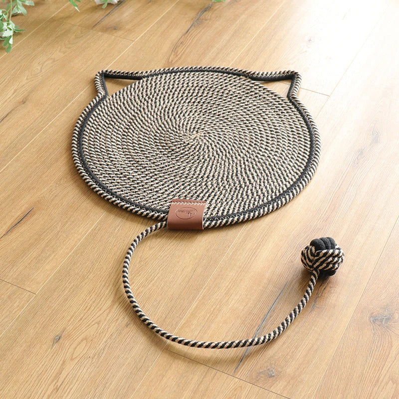 Cat Scratching Mat Natural Sisal Reversible With Dangling Toy