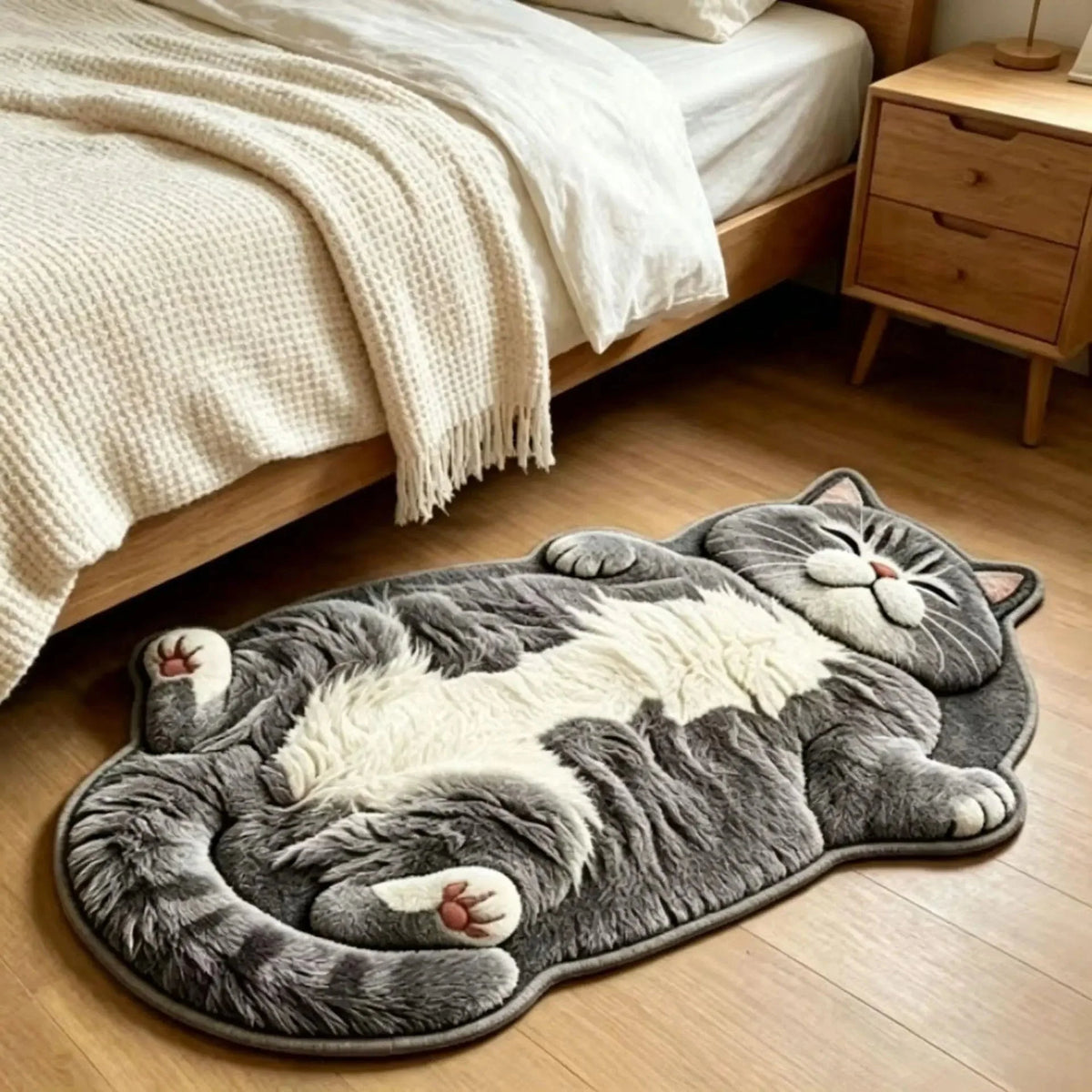 Cat Shaped Rug Soft Polyester Washable Non-Slip Backing