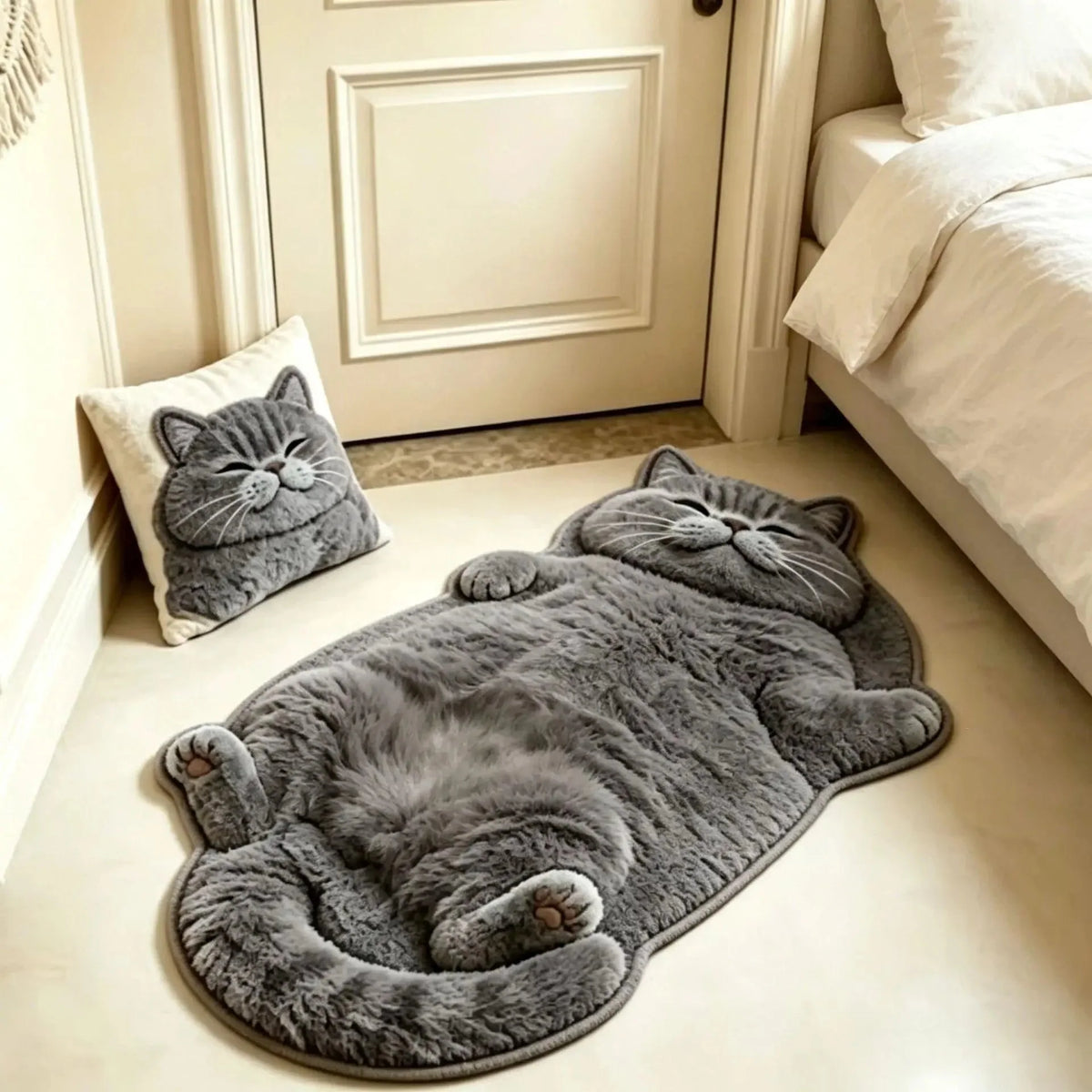 Cat Shaped Rug Soft Polyester Washable Non-Slip Backing