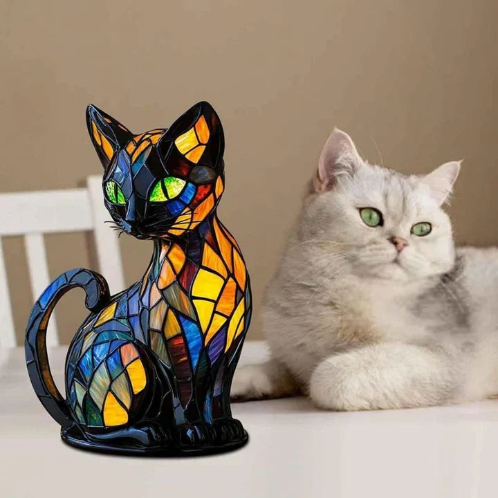 Cat Table Lamp Handcrafted Sleeping Cat Warm LED Glow