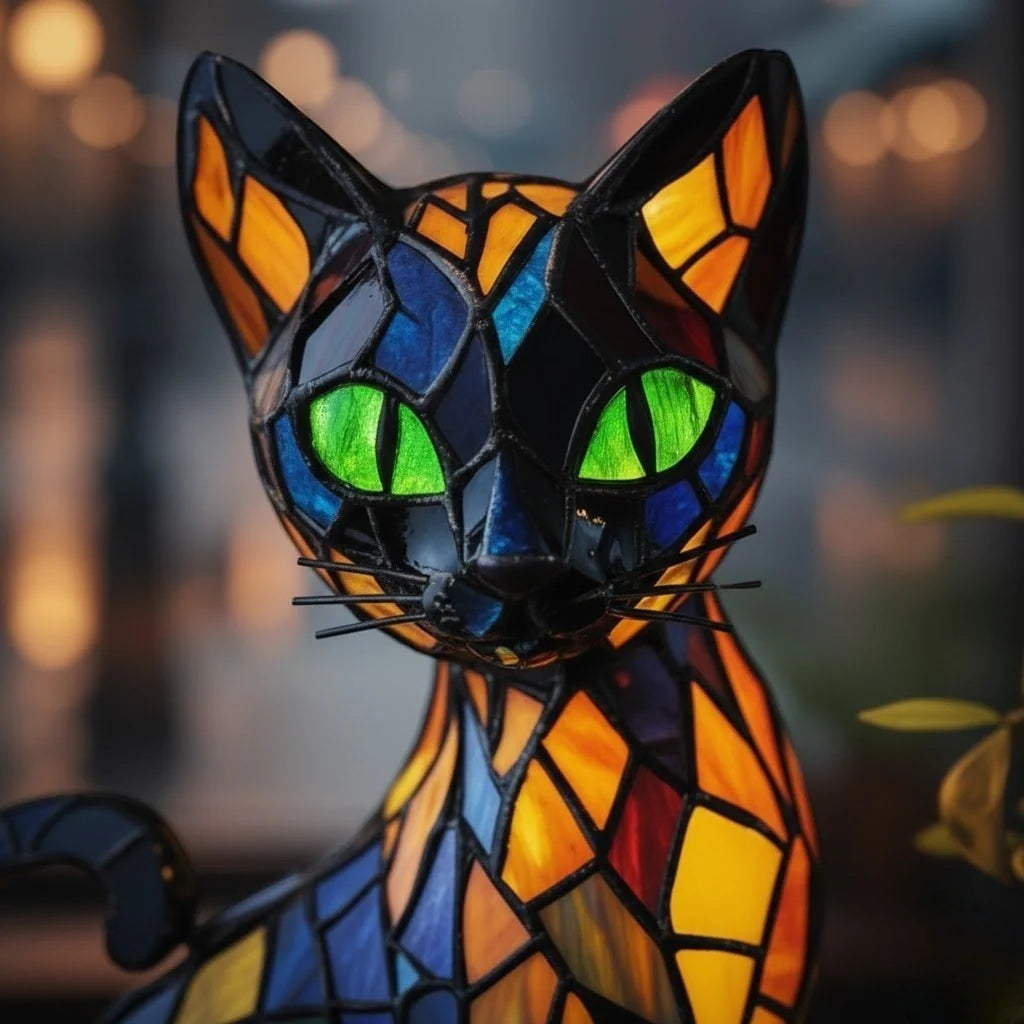 Cat Table Lamp Handmade Resin Warm White LED