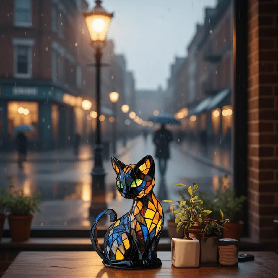 Cat Table Lamp Handmade Resin Warm White LED