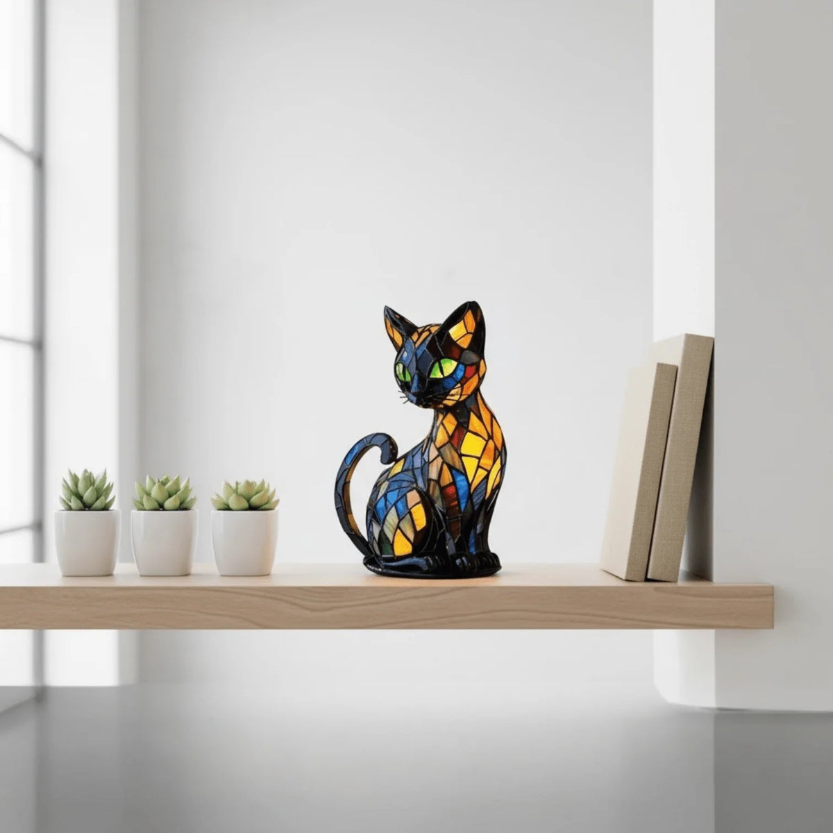 Cat Table Lamp Handmade Resin Warm White LED