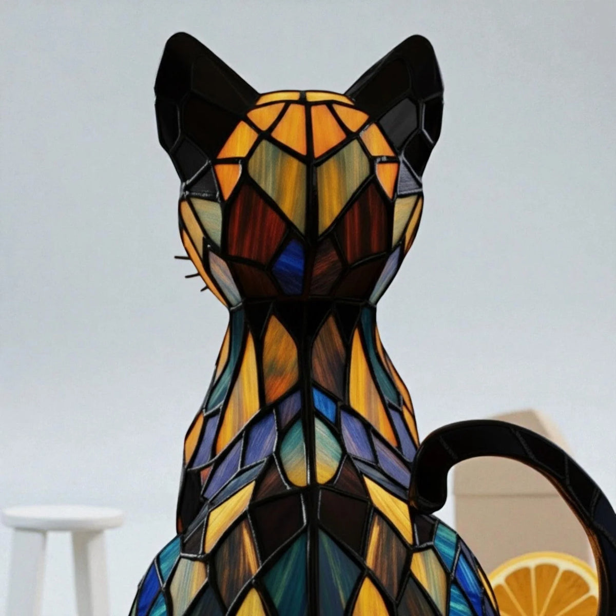 Cat Table Lamp Handmade Resin Warm White LED