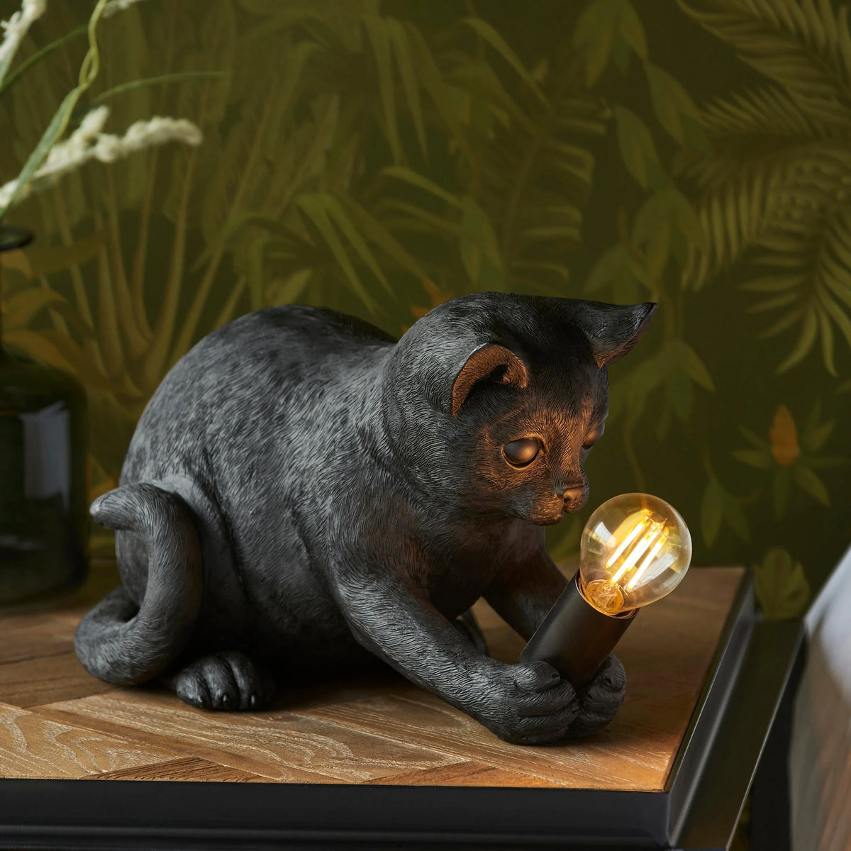 Cat Table Lamp Resin Kitten Design Inline Switch