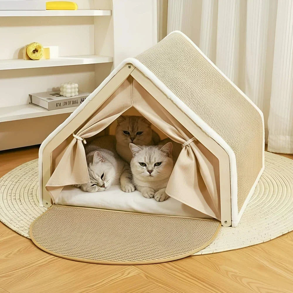 Cat Tent Bed Enclosed Design With Sisal Scratching Surface