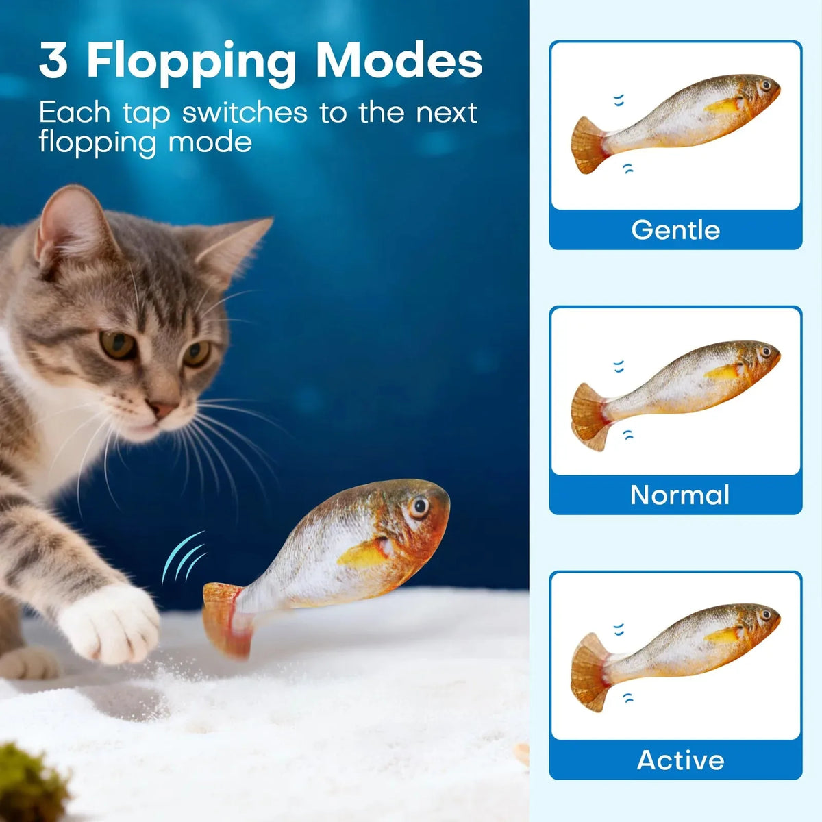 Cat Toy Flopping Fish Touch-Activated Rechargeable 3-Pack