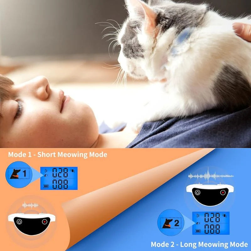 Cat Training Collar Meow Detection Rechargeable 20-Day Battery