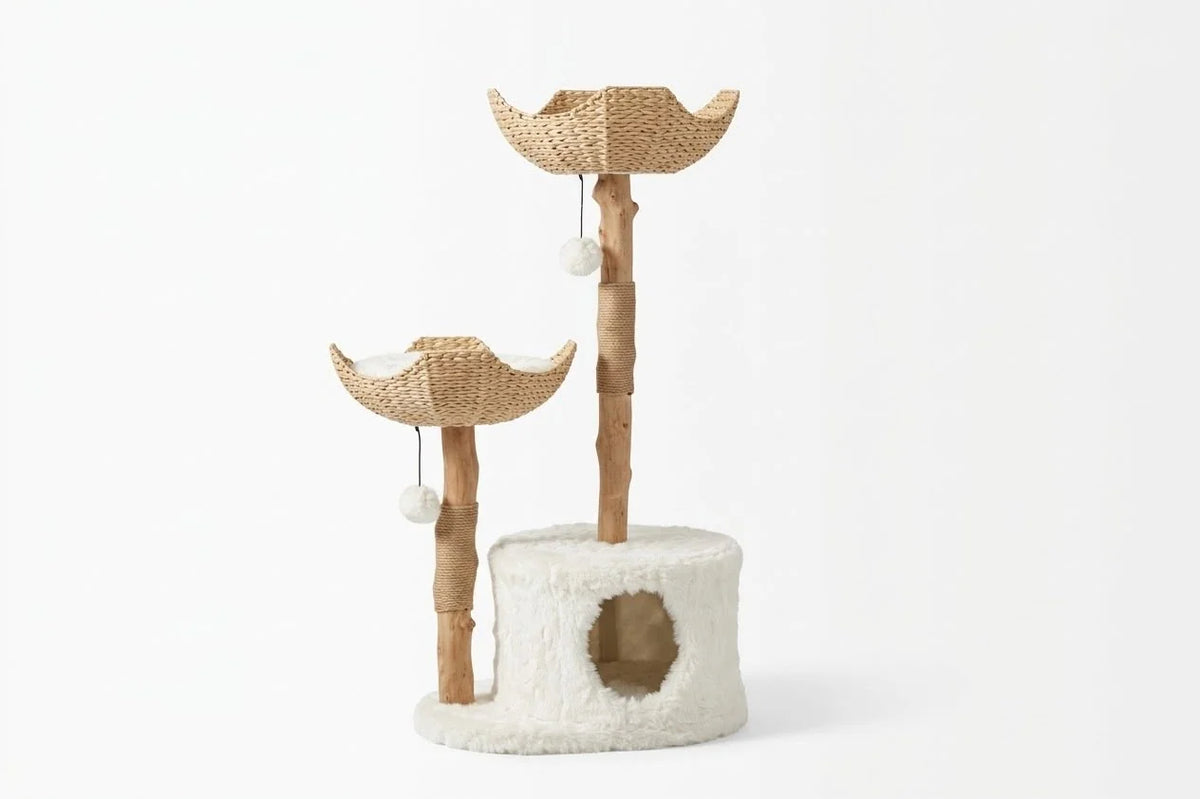 Cat Tree Natural Branch Design With Woven Baskets & Cozy Cave