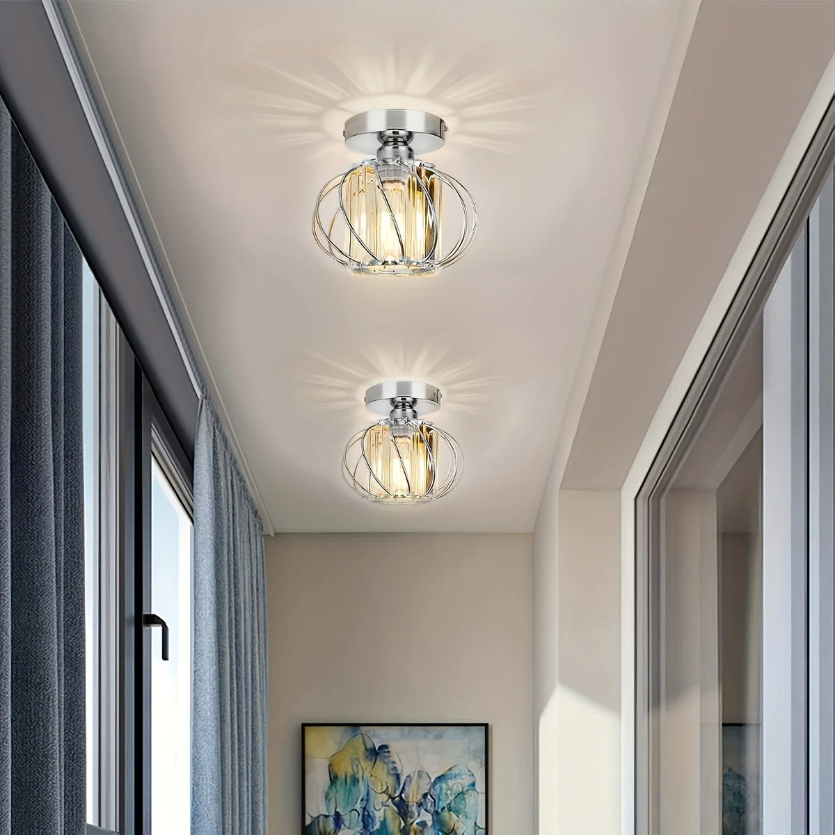 Ceiling Light Industrial Rounded Cage Short Drop