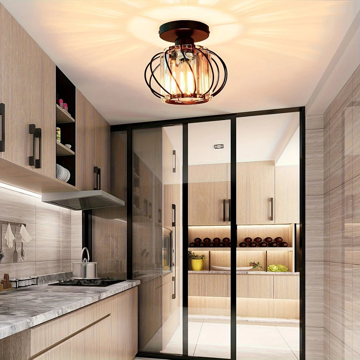 Ceiling Light Industrial Rounded Cage Short Drop