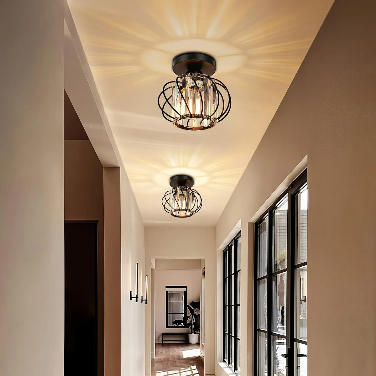 Ceiling Light Industrial Rounded Cage Short Drop