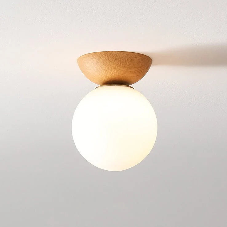 Ceiling Light Japanese-Style Timber Lattice & Glass Diffuser