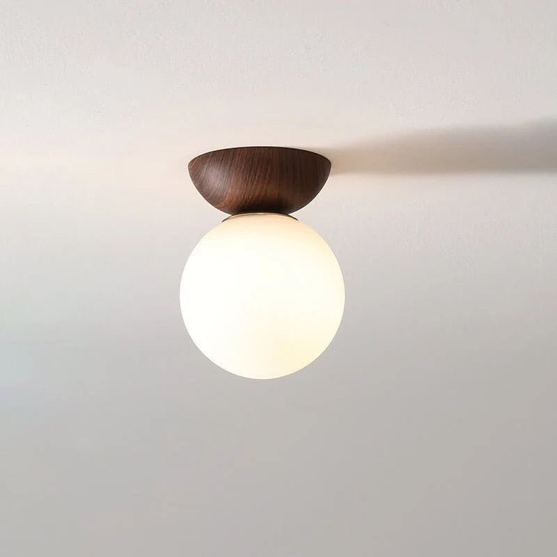 Ceiling Light Japanese-Style Timber Lattice & Glass Diffuser