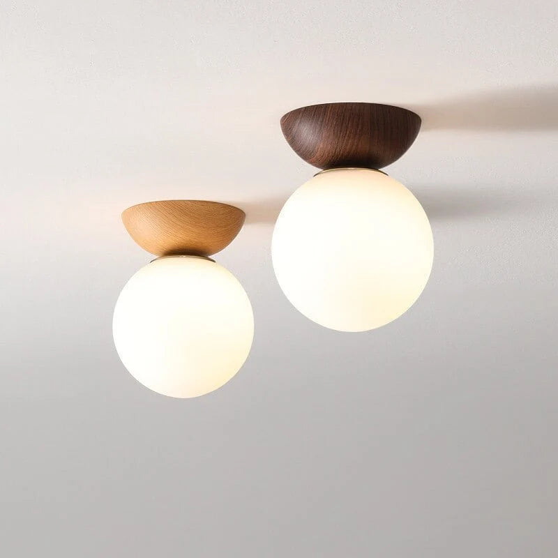 Ceiling Light Japanese-Style Timber Lattice & Glass Diffuser
