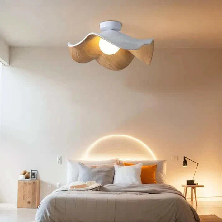 Ceiling Light Resin Petals & Timber Center Flush Mount