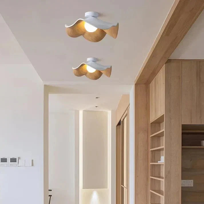 Ceiling Light Resin Petals & Timber Center Flush Mount