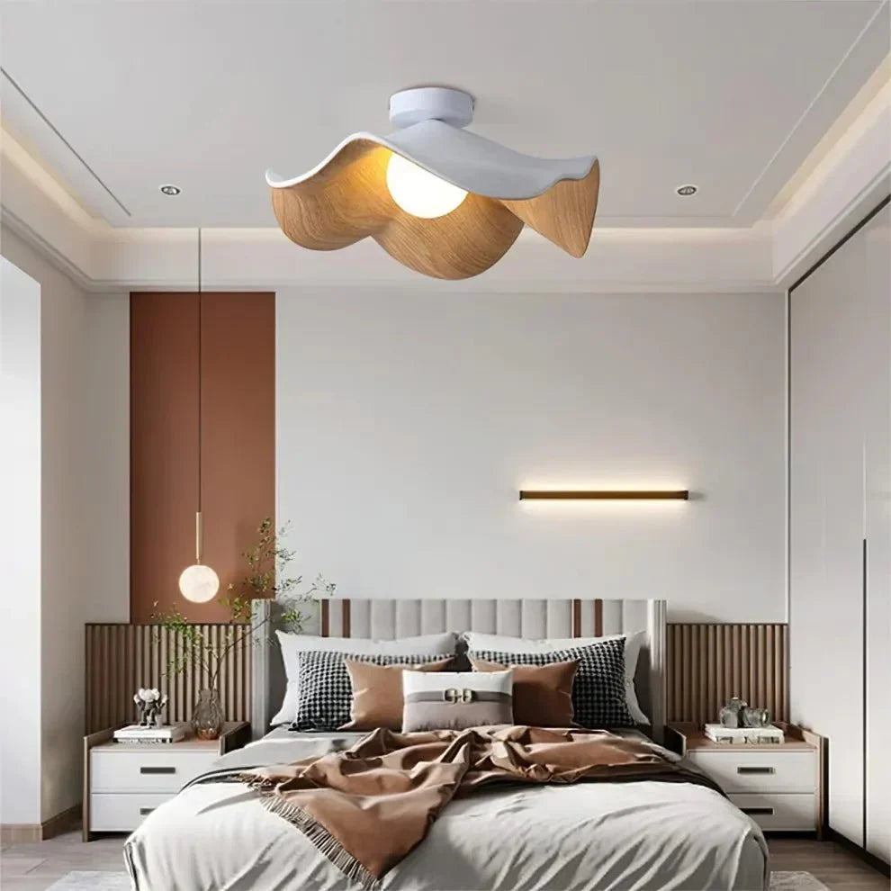 Ceiling Light Resin Petals & Timber Center Flush Mount