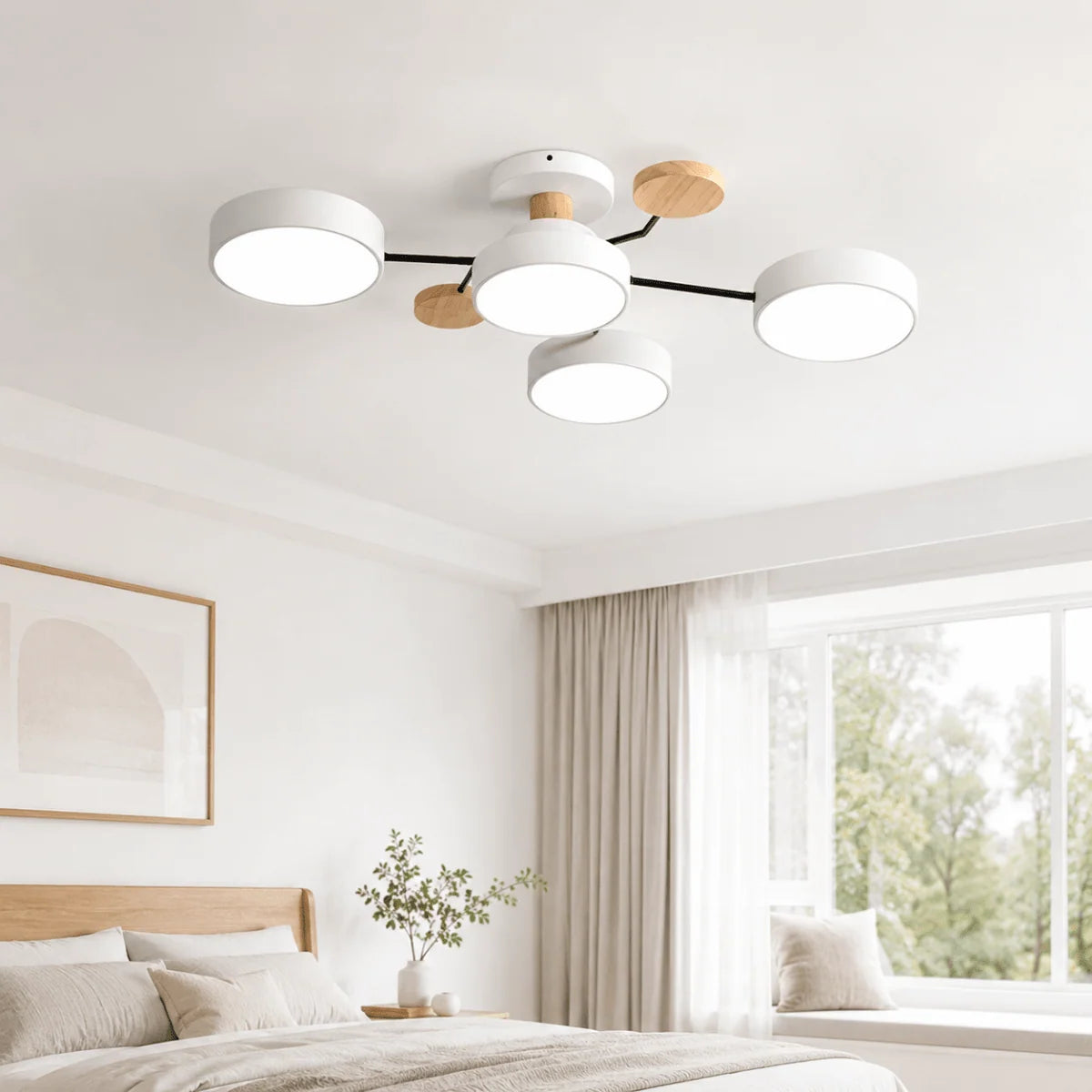 Ceiling Light Round LED Metal & Wood