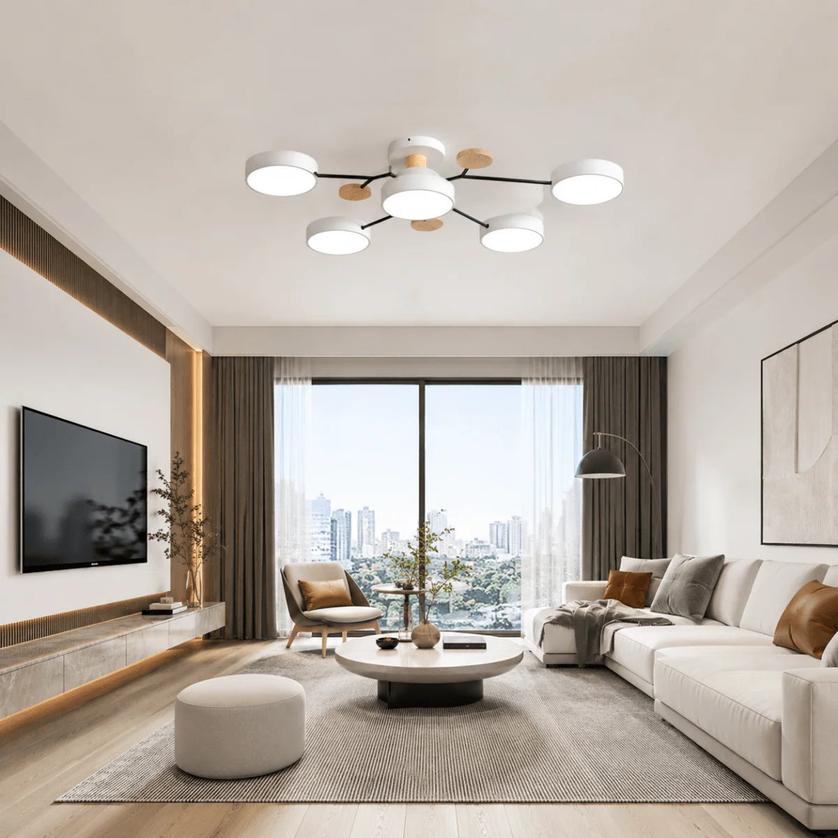 Ceiling Light Round LED Metal & Wood