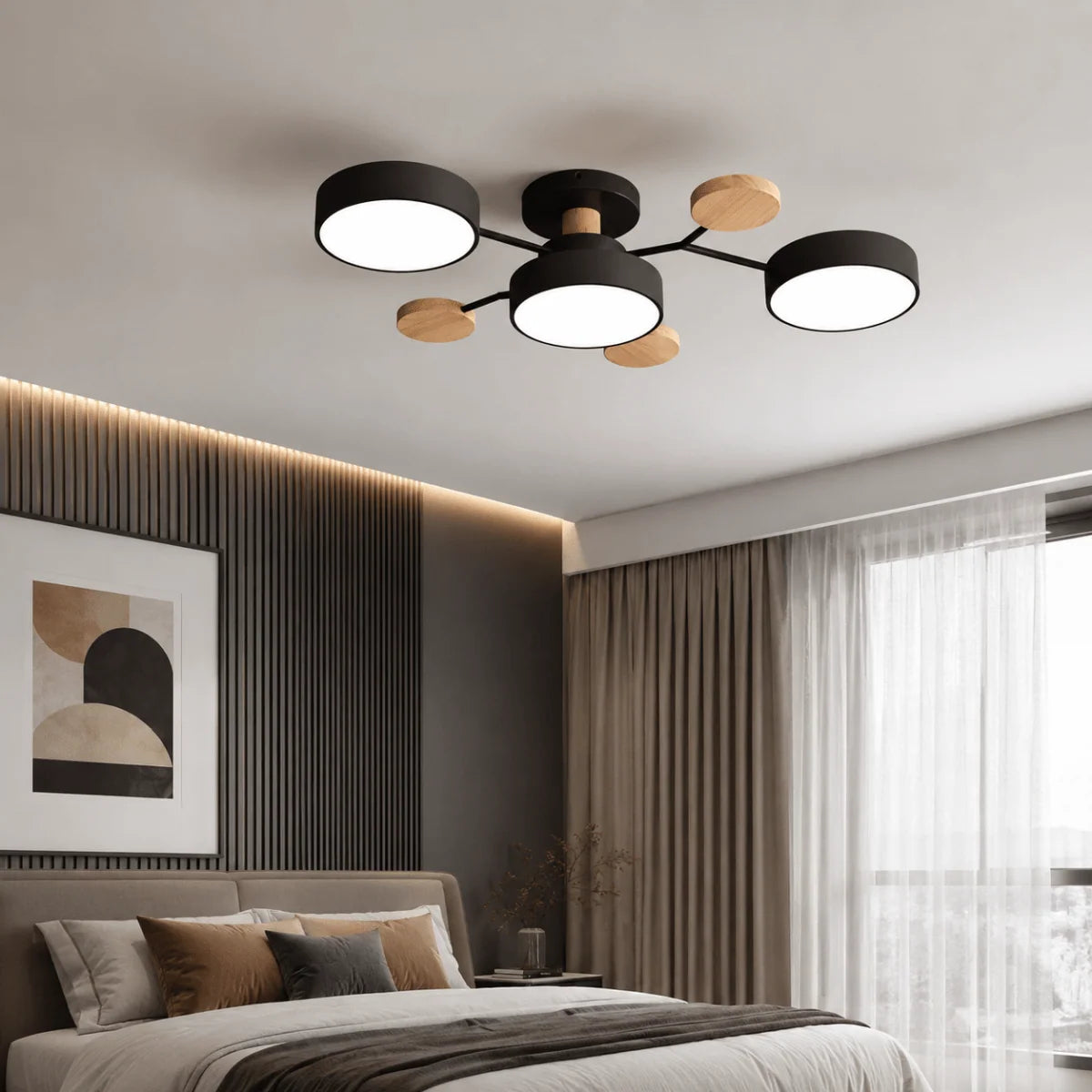 Ceiling Light Round LED Metal & Wood