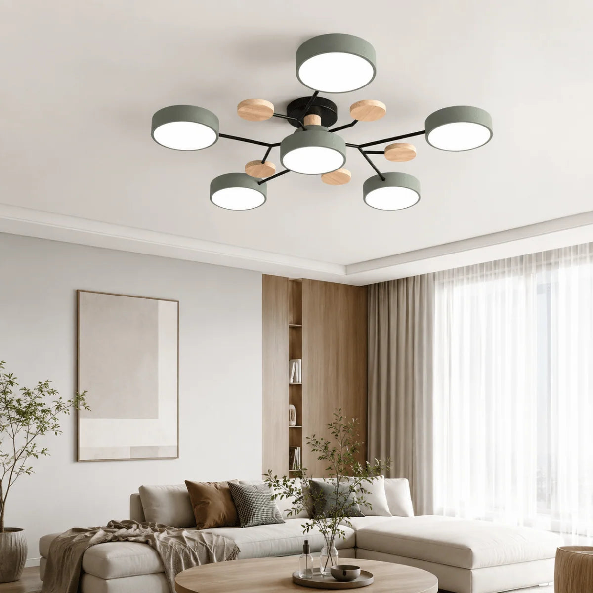 Ceiling Light Round LED Metal & Wood