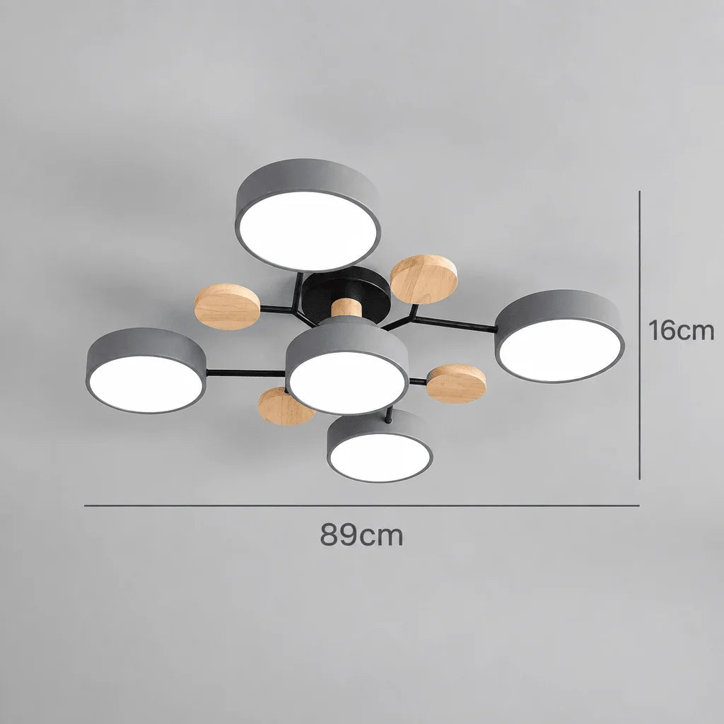 Ceiling Light Round LED Metal & Wood