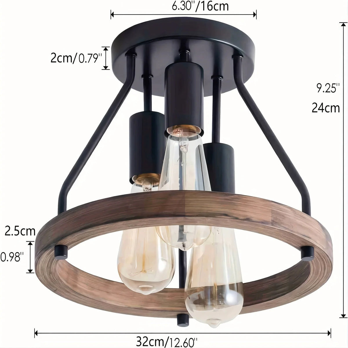 Ceiling Light Timber Ring 3-Light Even Lighting