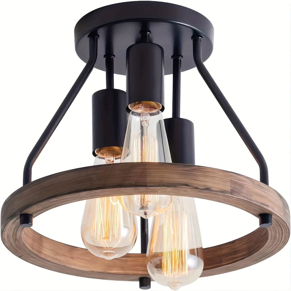Ceiling Light Timber Ring 3-Light Even Lighting