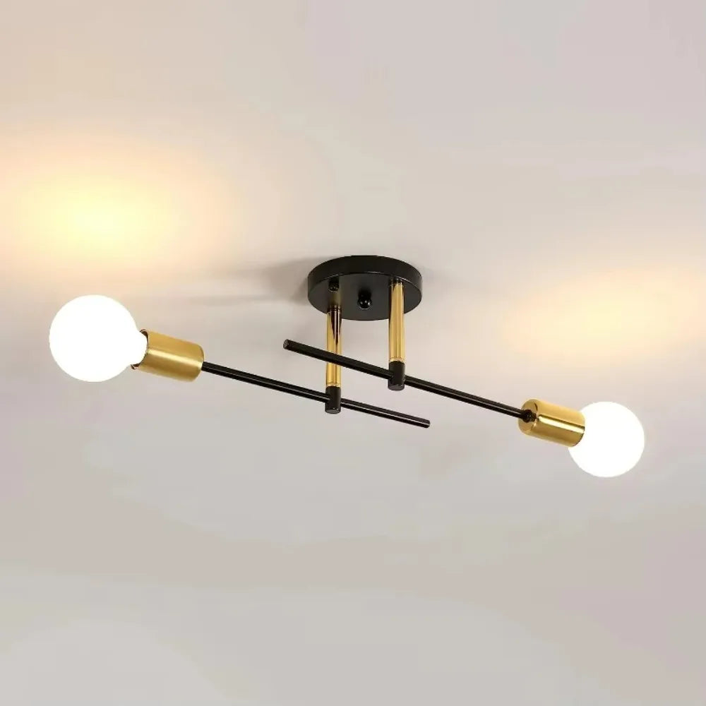 Ceiling Light Two-Light Flush-Mount Black & Gold 60 cm