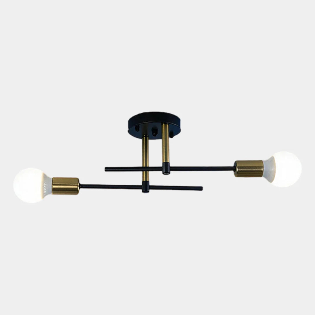 Ceiling Light Two-Light Flush-Mount Black & Gold 60 cm