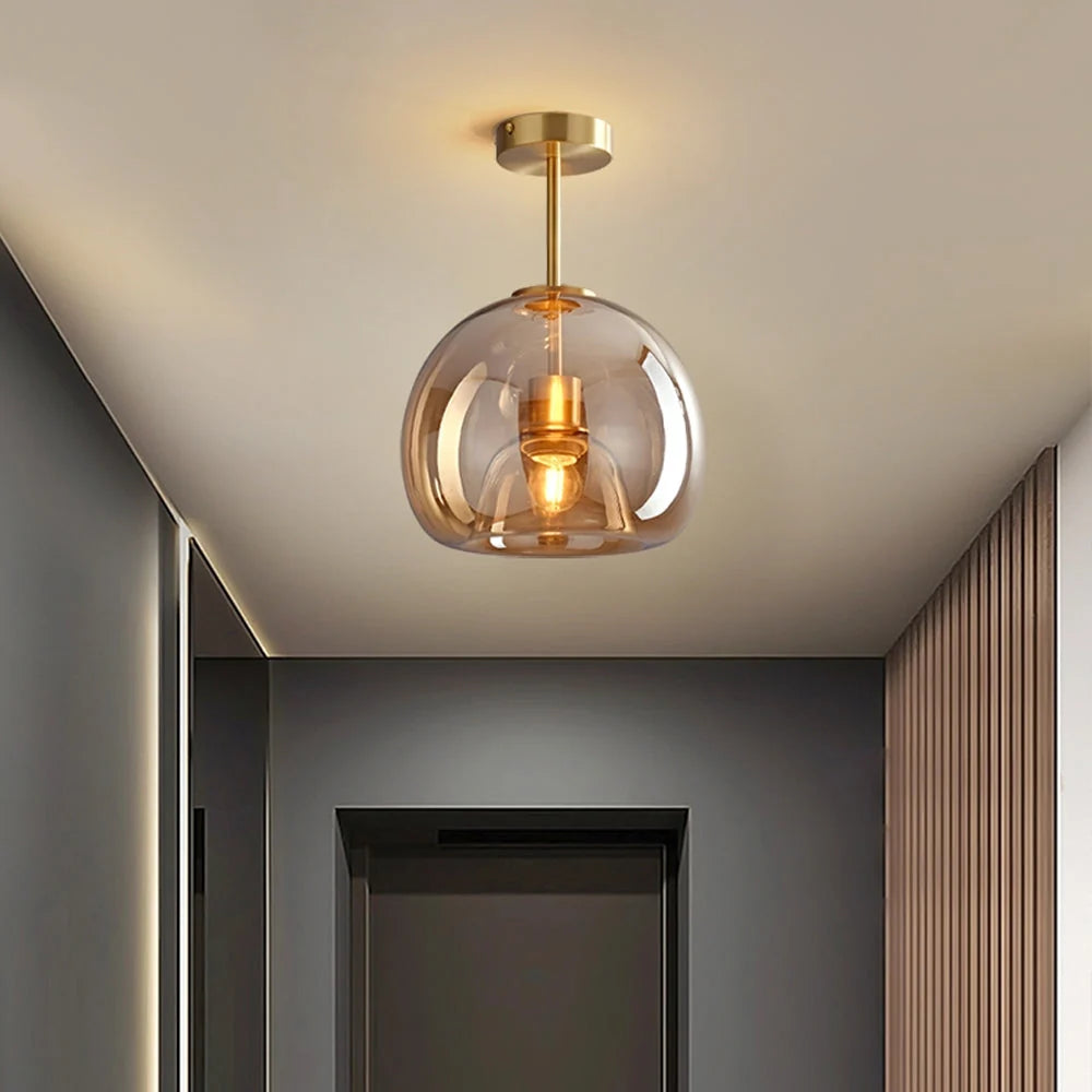 Ceiling Pendant Light Amber Bubble Glass Adjustable Drop