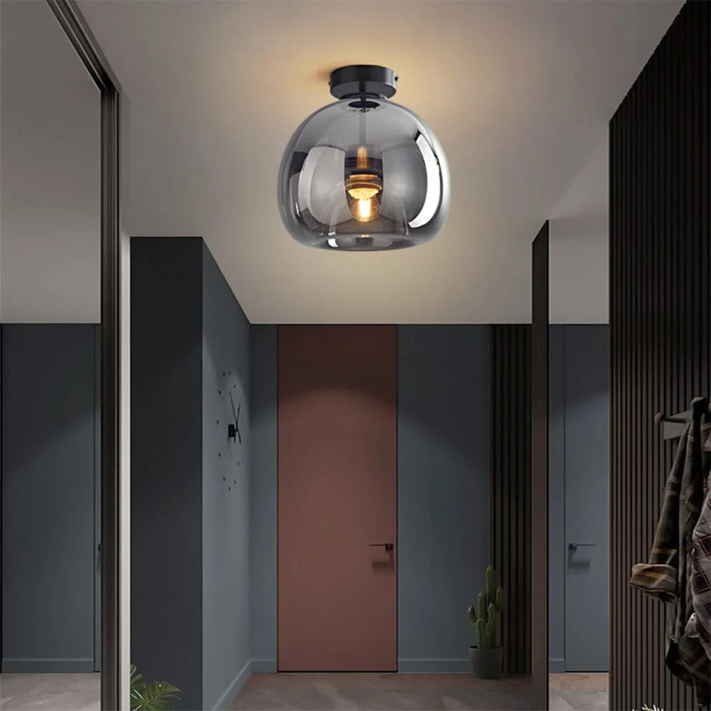 Ceiling Pendant Light Amber Bubble Glass Adjustable Drop