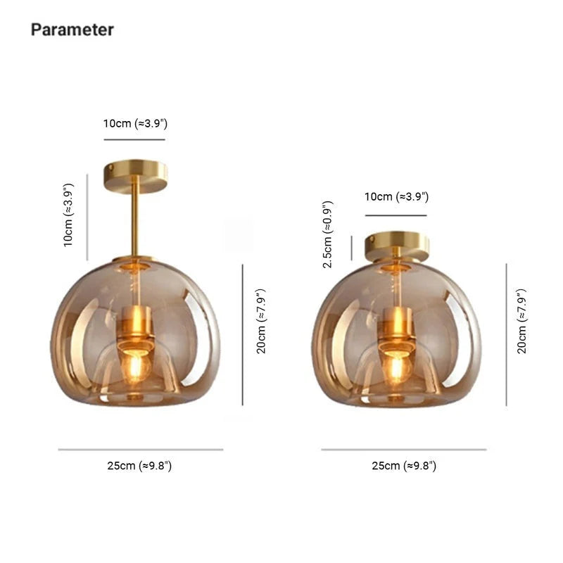 Ceiling Pendant Light Amber Bubble Glass Adjustable Drop