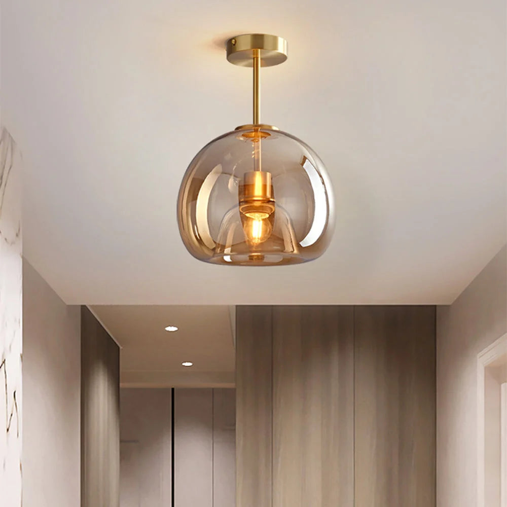 Ceiling Pendant Light Amber Bubble Glass Adjustable Drop
