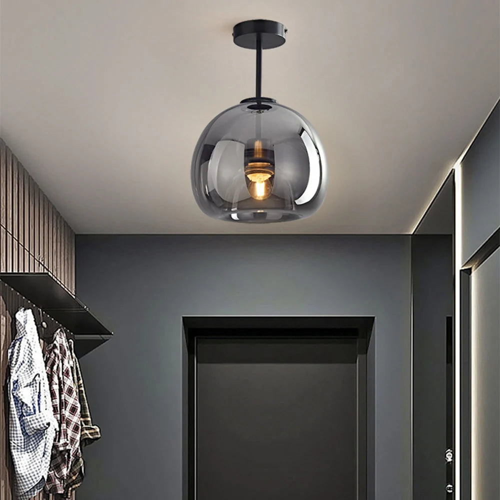 Ceiling Pendant Light Amber Bubble Glass Adjustable Drop