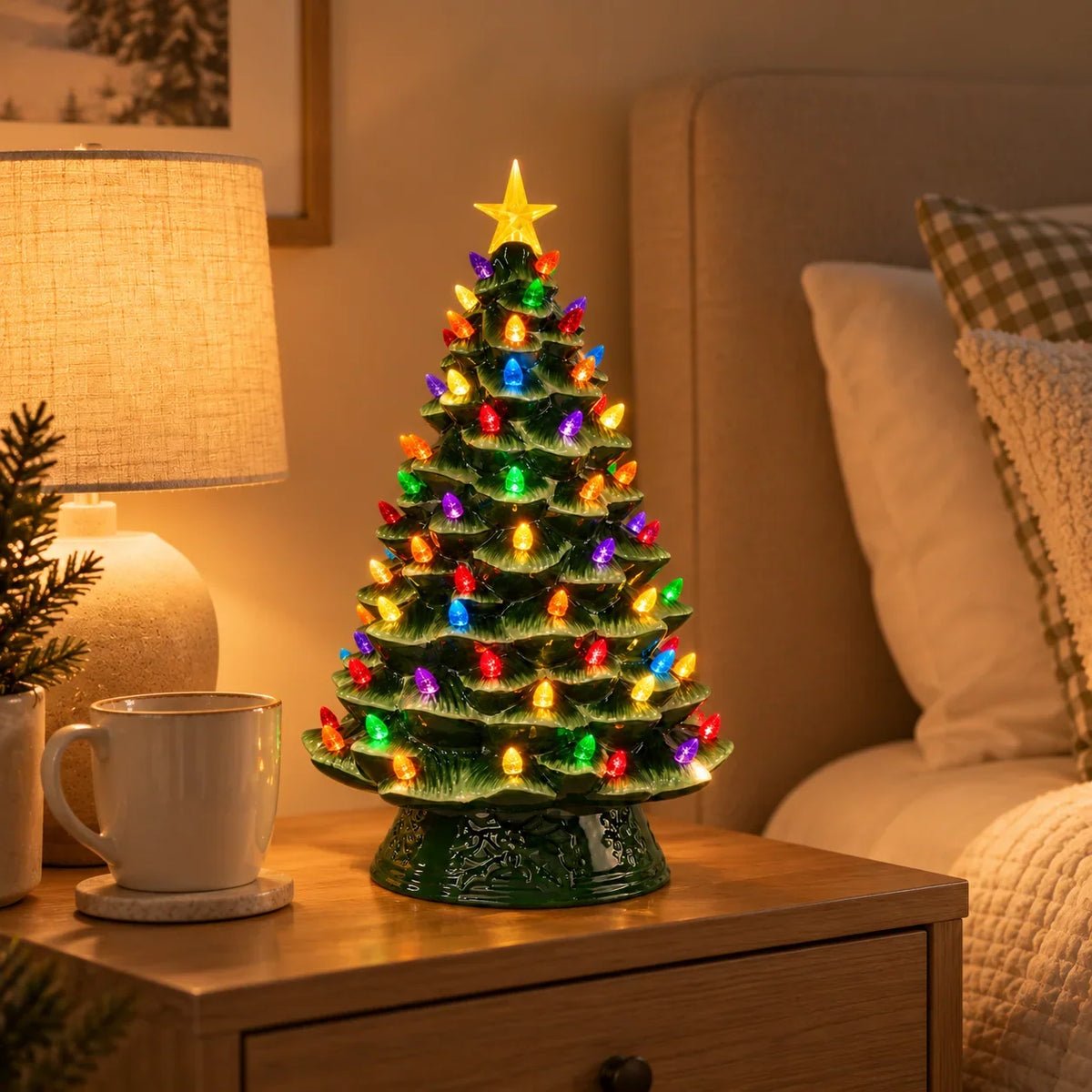 Ceramic Christmas Tree Glazed Multicolor Warm LED Lights