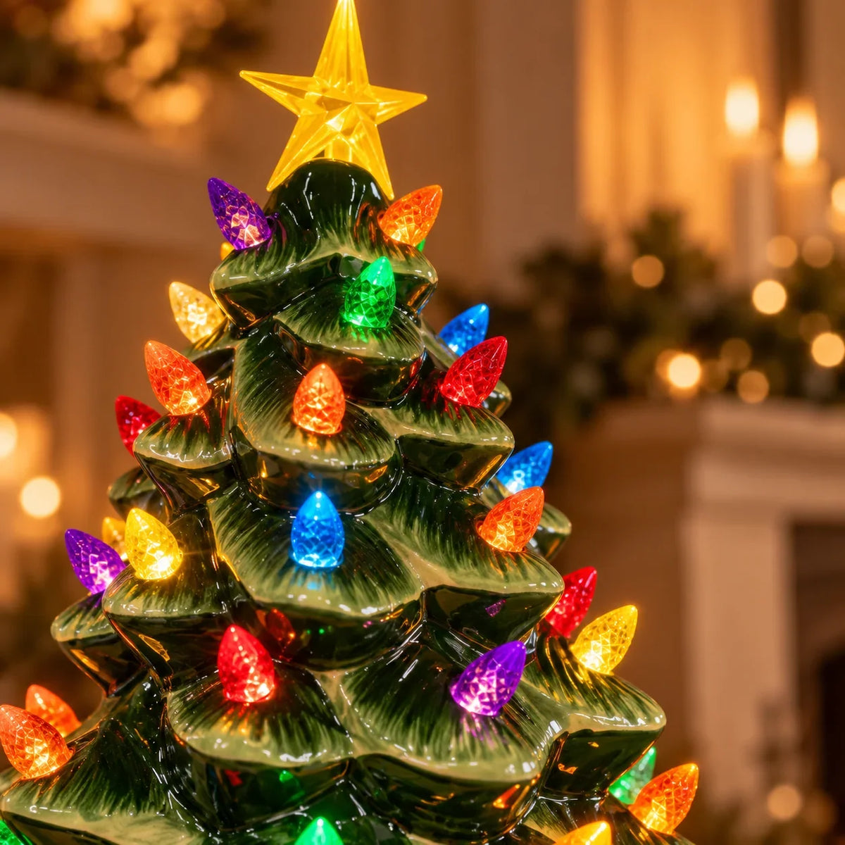 Ceramic Christmas Tree Glazed Multicolor Warm LED Lights