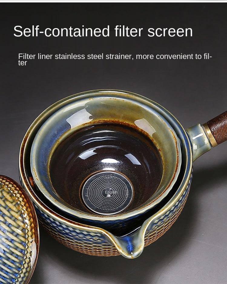Ceramic Tea Set Rotating Infuser Four Cups Portable Bag