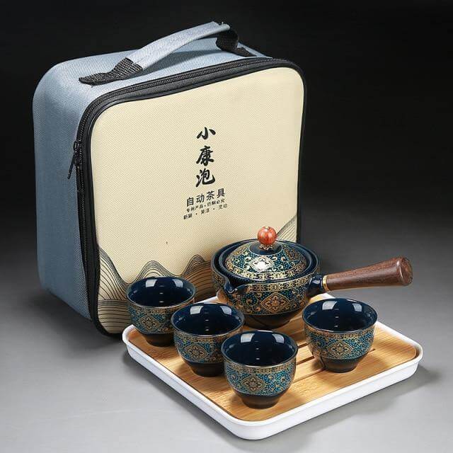 Ceramic Tea Set Rotating Infuser Four Cups Portable Bag