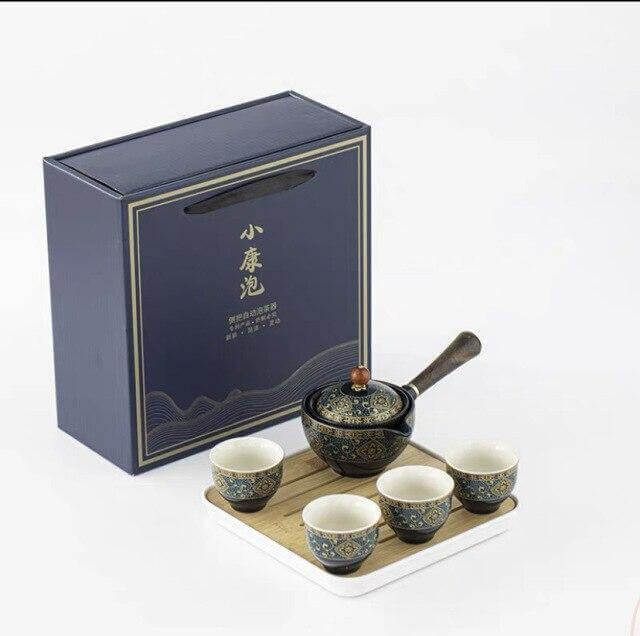 Ceramic Tea Set Rotating Infuser Four Cups Portable Bag