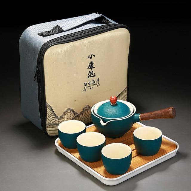 Ceramic Tea Set Rotating Infuser Four Cups Portable Bag