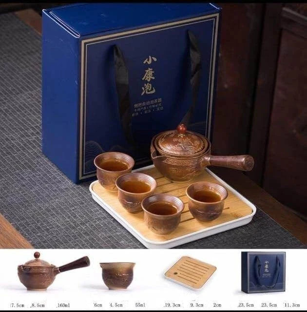 Ceramic Tea Set Rotating Infuser Four Cups Portable Bag