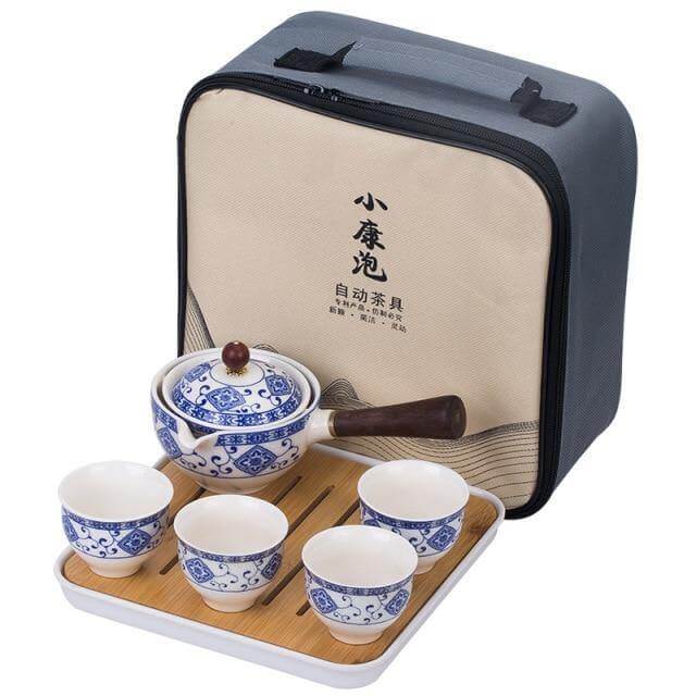 Ceramic Tea Set Rotating Infuser Four Cups Portable Bag