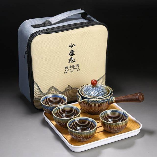 Ceramic Tea Set Rotating Infuser Four Cups Portable Bag